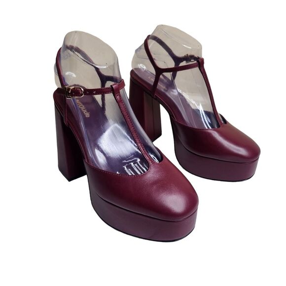 NWOB Larroude Pixie women's wine red leather platform chunky heel sandals Sz 7 - Picture 4 of 11